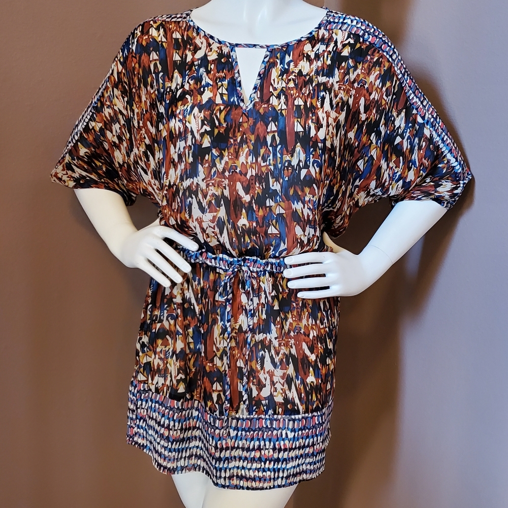 LOVPOSH brown & blue print chiffon dress M